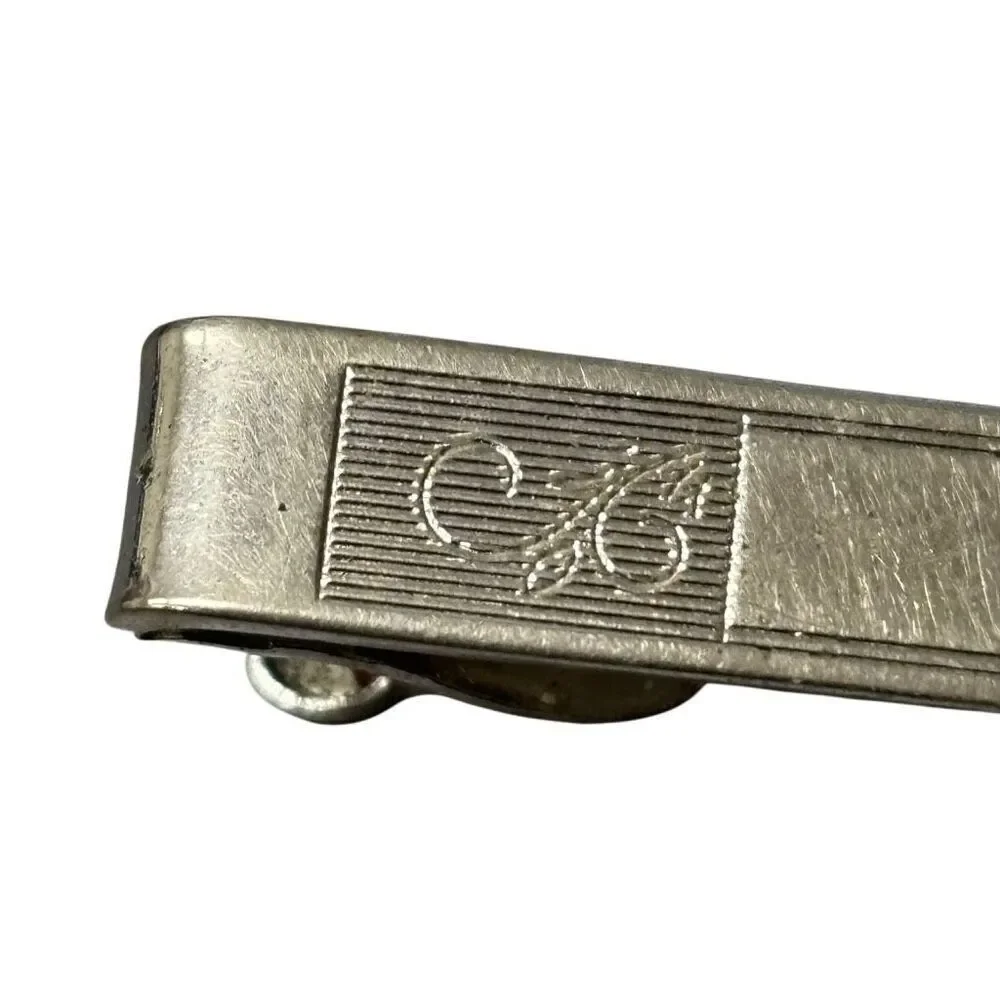 Stylized Flowers Vintage Silver Tone Tie Clip With Design